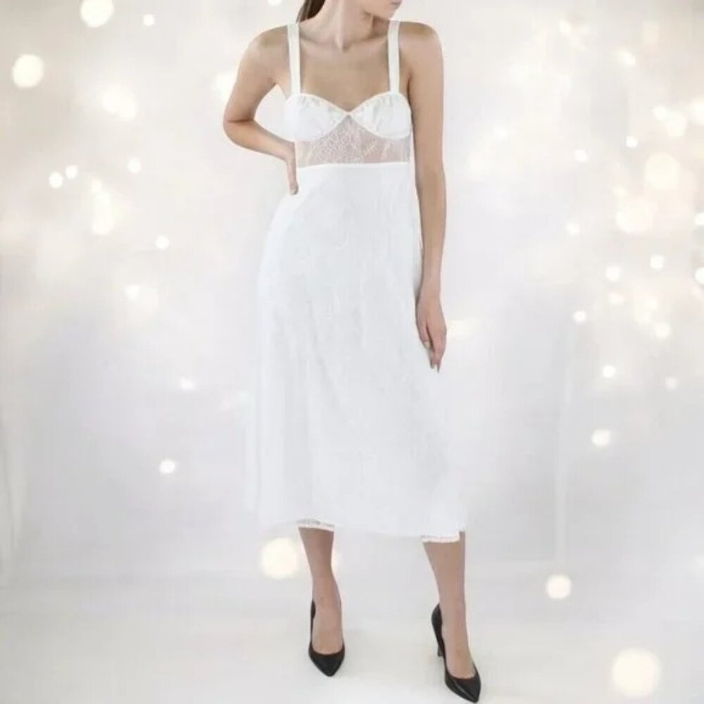 Danielle‎ Bernstein White Lace Maxi Dress Adjustable Straps & Sheer Bodice-XS